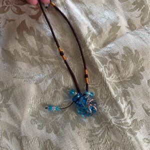💗Blue Swirl Glass Pendant with Beaded Cord 💗= 10 for $20 bundle